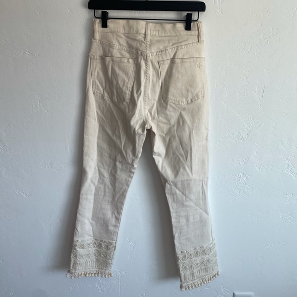 Tory Burch Lana Pom Pom cream embroidered jeans size 27 - Picture 10 of 10